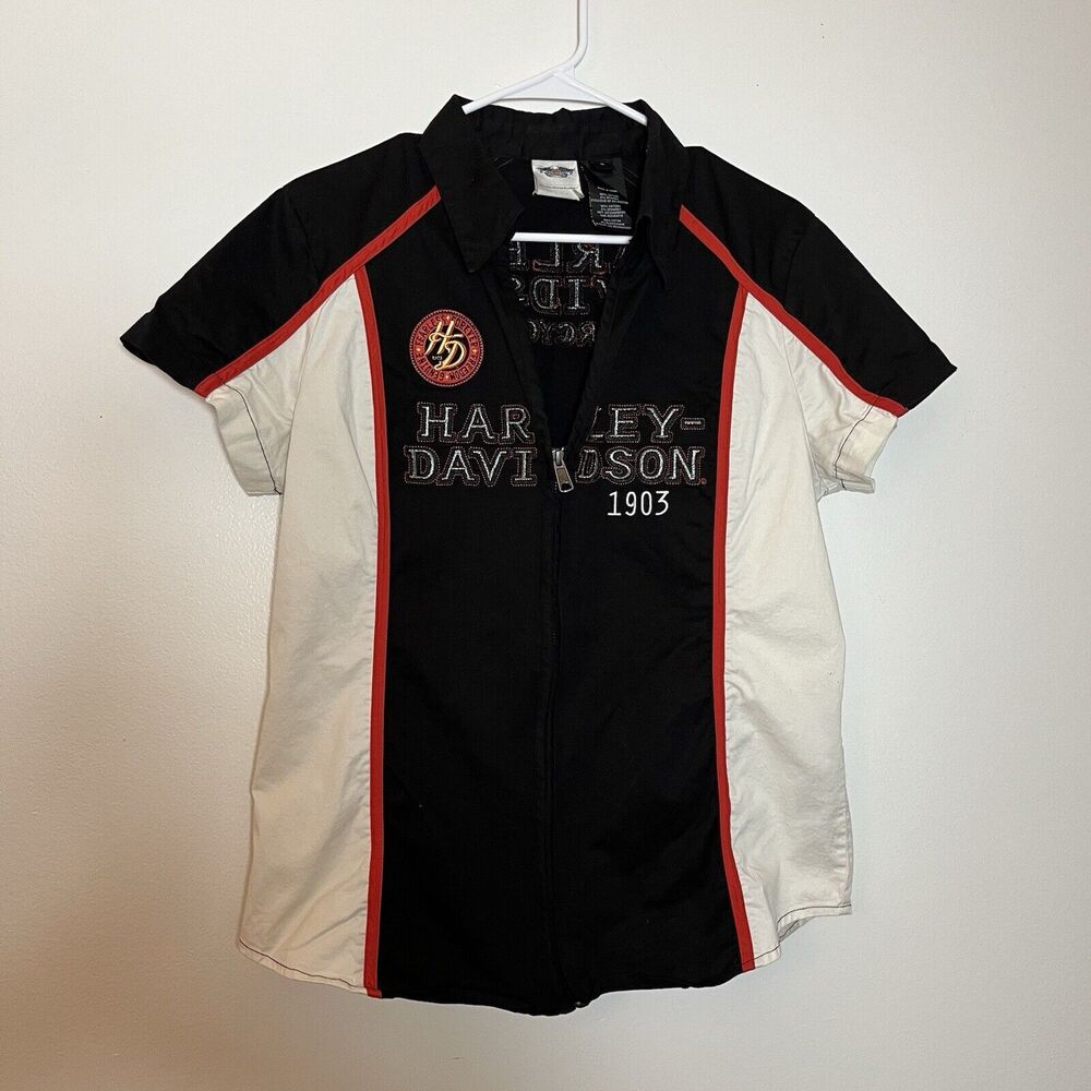 Harley-Davidson Black White Red Zip-Front Racing Shirt